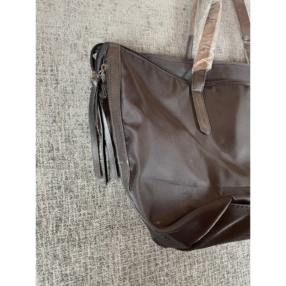 Botkier New York Black Nylon Tote Bag Leather Trim Tassel Zip Top Travel Purse - Picture 8 of 9